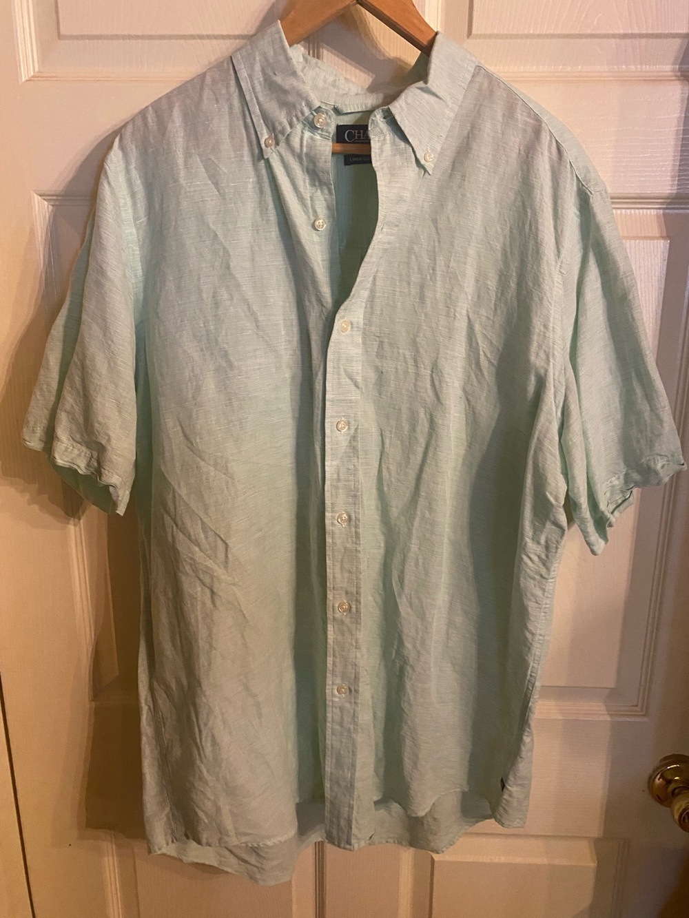 Chaps Men's Light Mint Short-Sleeve Button-Down Linen Shirt large tall